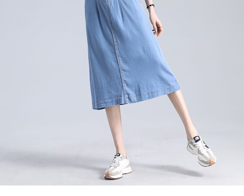 Midi Denim Waist Skirt High A-Line
