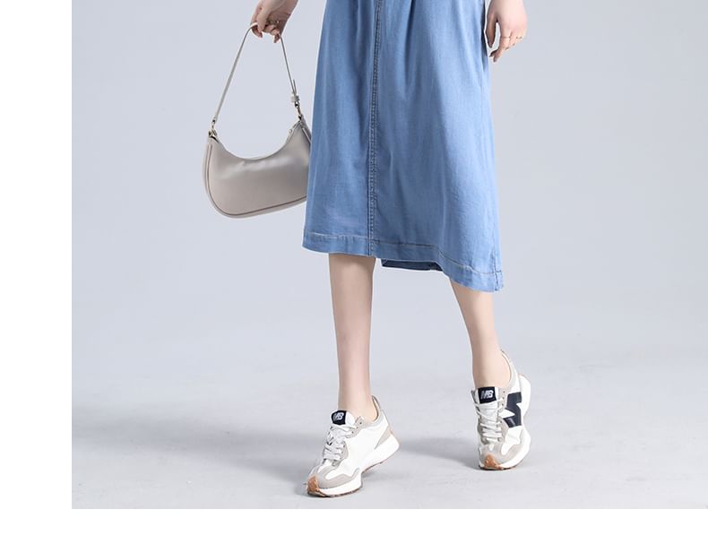 Midi Denim Waist Skirt High A-Line
