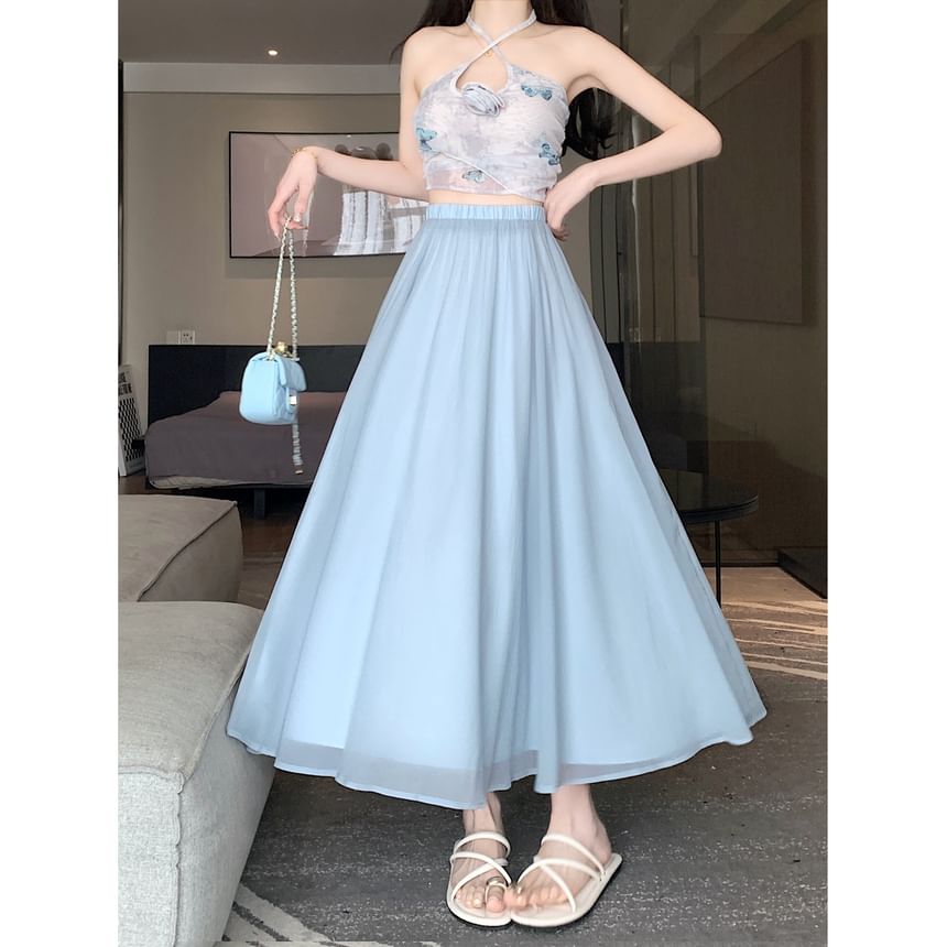 High A-Line Midi Mesh Rise Skirt Plain