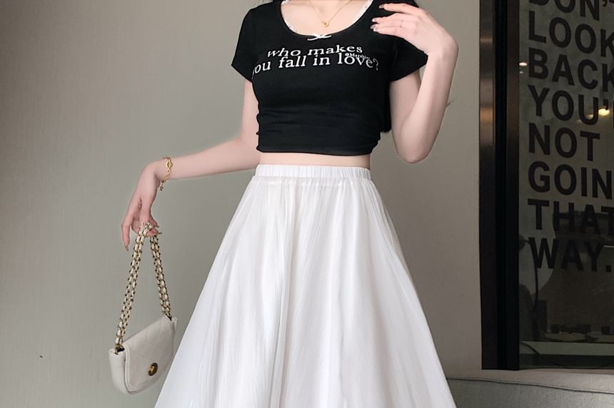 High A-Line Midi Mesh Rise Skirt Plain
