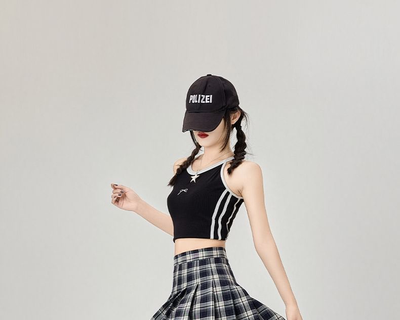 Rise Pleated Mini Plaid Skirt High A-Line