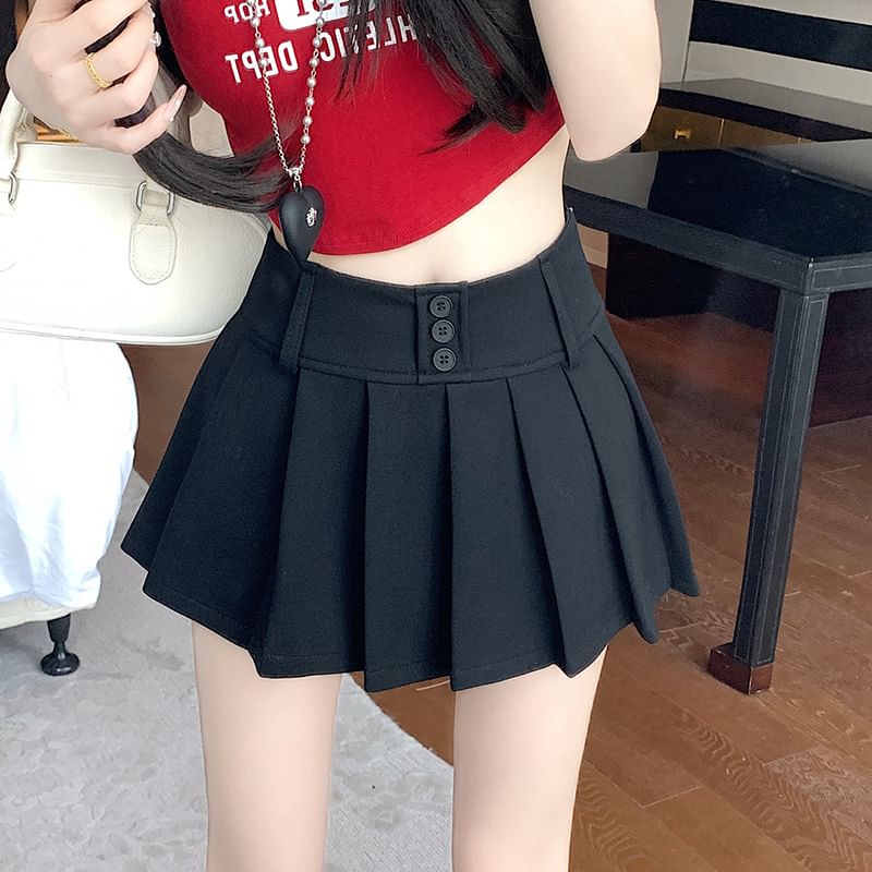A-Line Waist Mini Pleated High Skort Plain