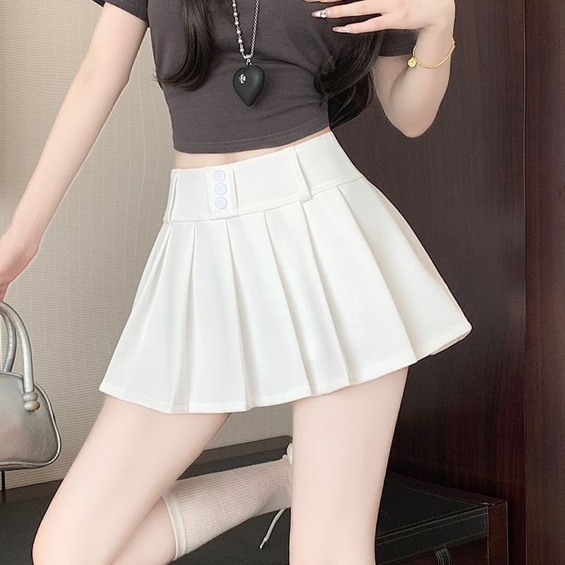 A-Line Waist Mini Pleated High Skort Plain