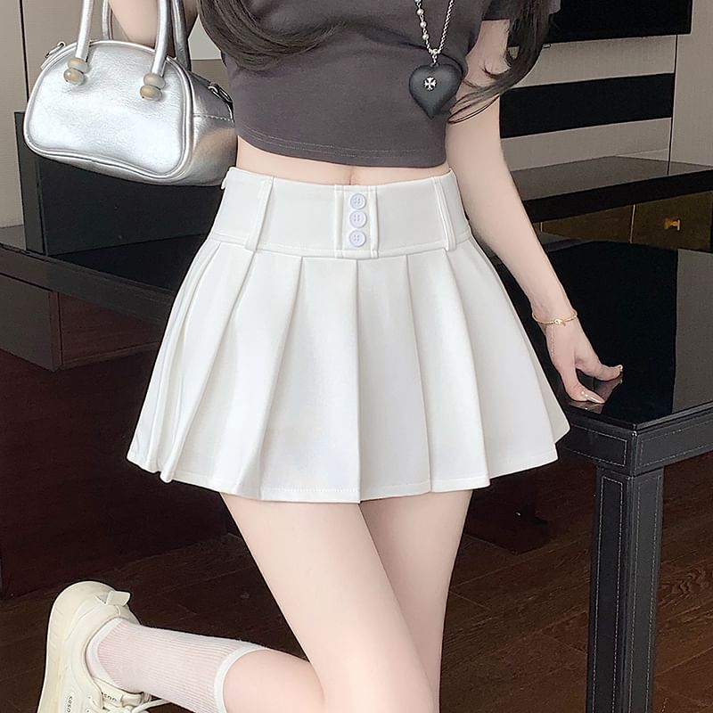 A-Line Waist Mini Pleated High Skort Plain