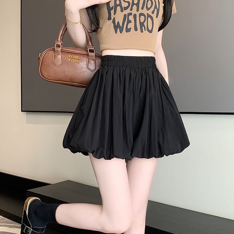 High Paperbag Skort Plain Mini Waist