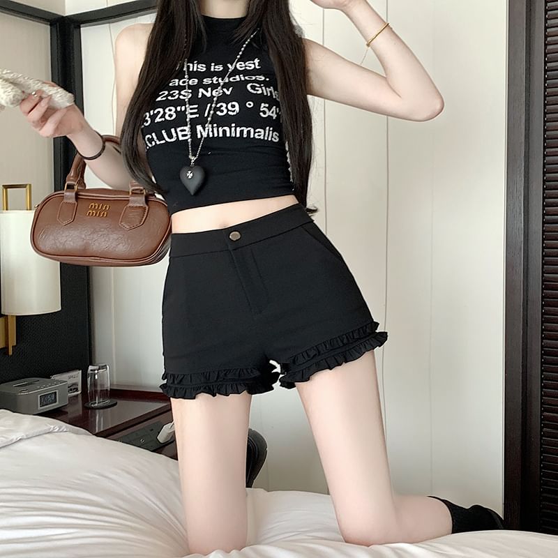 Trim Frill High Hot Plain Waist Pants