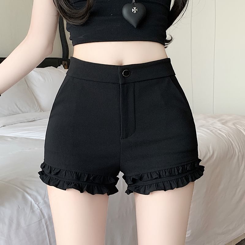 Trim Frill High Hot Plain Waist Pants