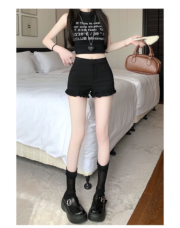 Trim Frill High Hot Plain Waist Pants