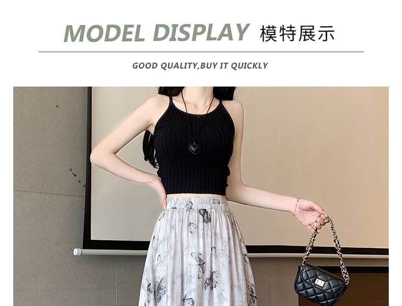 Midi Skirt High A-Line Print Rise Butterfly