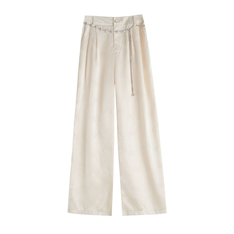 Jacquard Waist Leg Satin Wide High Pants