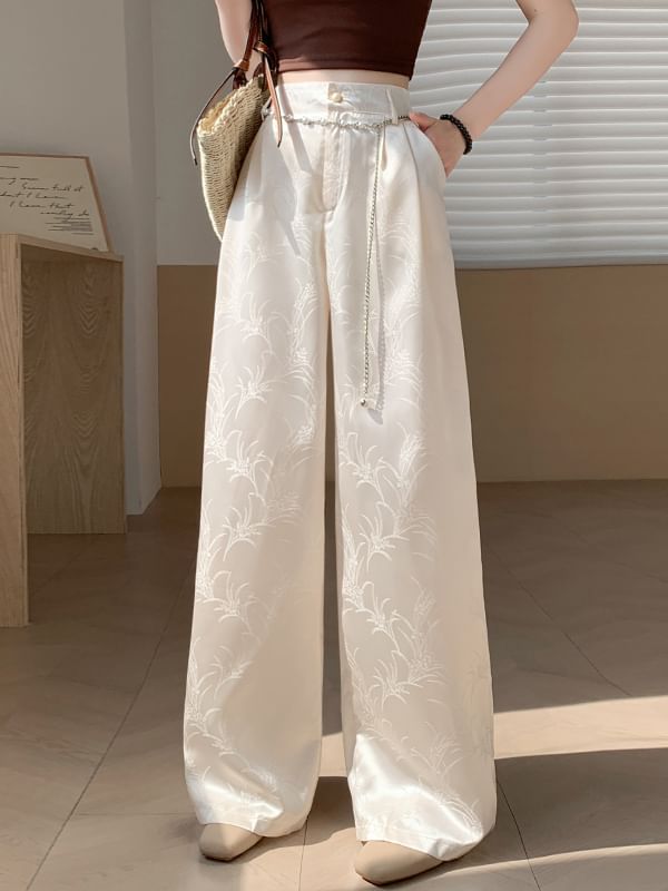 Jacquard Waist Leg Satin Wide High Pants