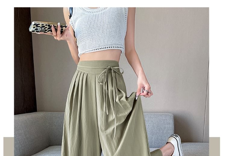 Plain High Waist Cropped Pleated Culottes