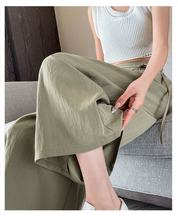 Plain High Waist Cropped Pleated Culottes