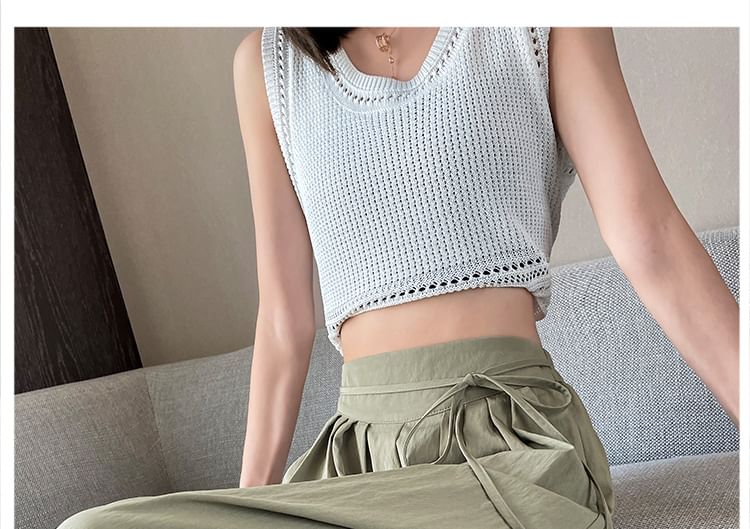 Plain High Waist Cropped Pleated Culottes