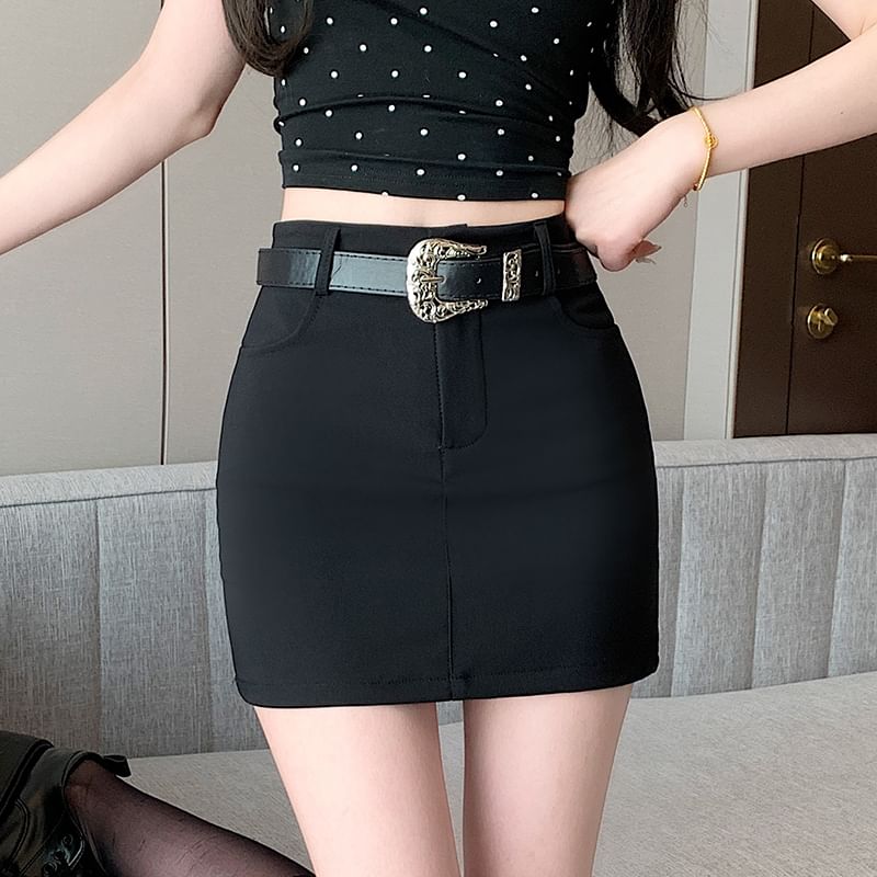 Plain Pencil High Skort Mini Waist