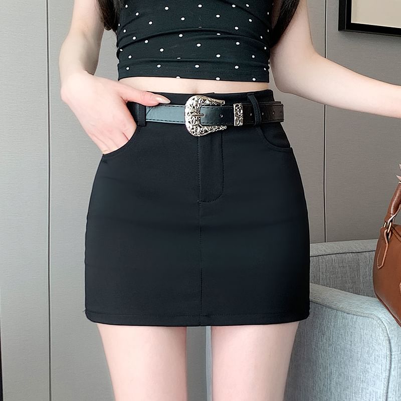 Plain Pencil High Skort Mini Waist