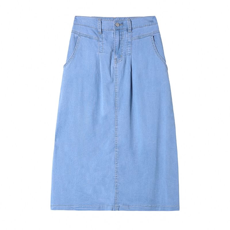 Midi Denim Waist Skirt High A-Line