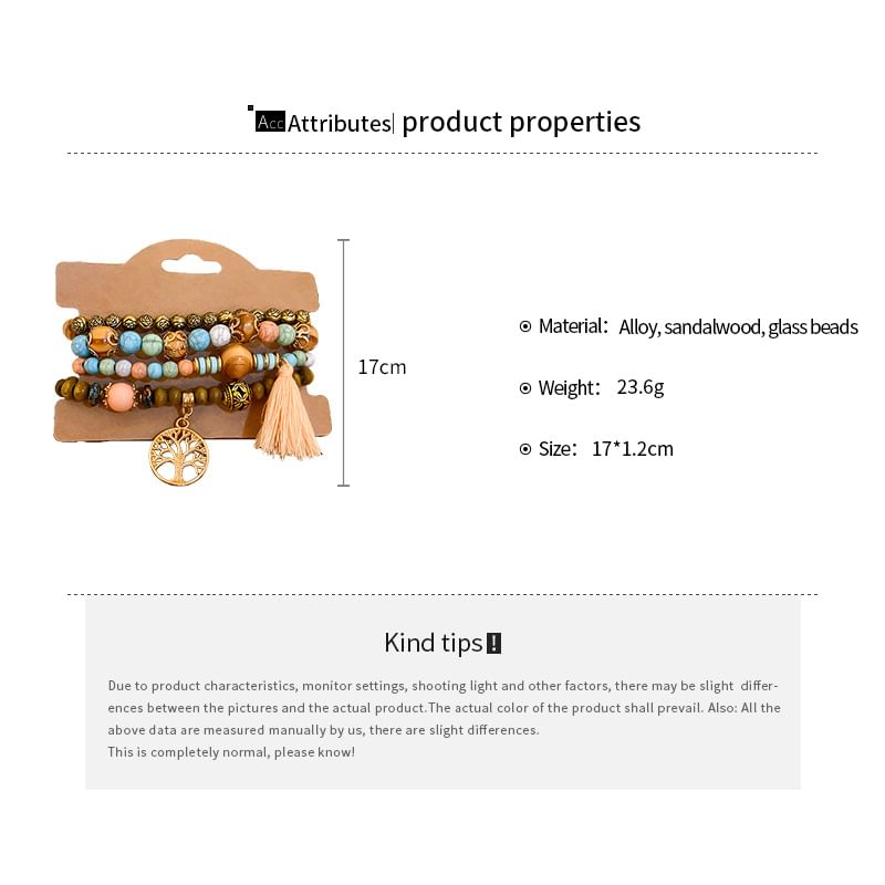 Bracelet Designs) Bead / (Various Faux Gemstone Wooden Set Tassel