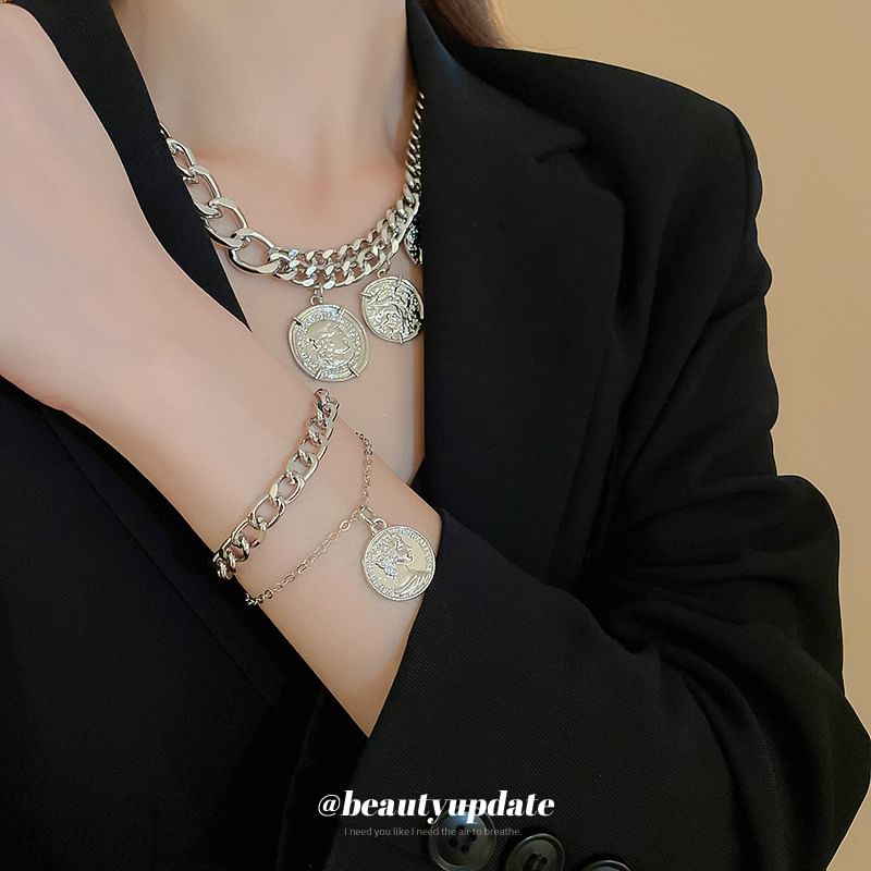 Necklace Alloy Layered Pendant Bracelet Coin /