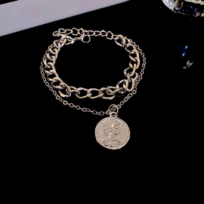 Necklace Alloy Layered Pendant Bracelet Coin /