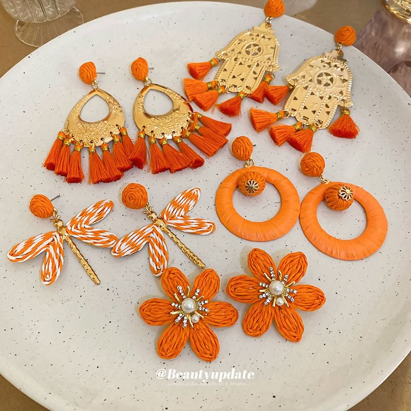 Tassel / Earring Alloy Hand Hamsa Droplet Chandelier