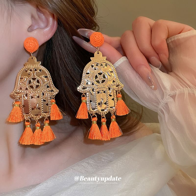 Tassel / Earring Alloy Hand Hamsa Droplet Chandelier