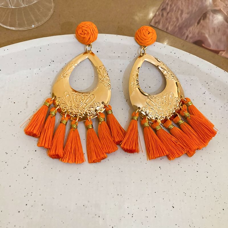 Tassel / Earring Alloy Hand Hamsa Droplet Chandelier