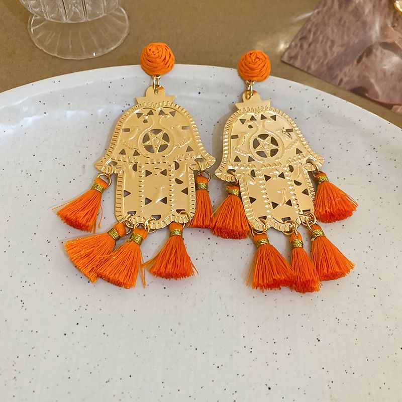 Tassel / Earring Alloy Hand Hamsa Droplet Chandelier