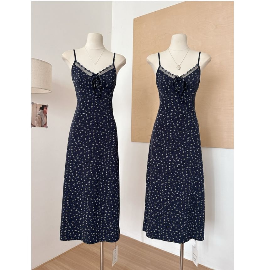 Dress Set: Trim Print Cardigan Floral Plain Lace Designs) V-Neck Spaghetti Front Strap + Open A-Line (Various