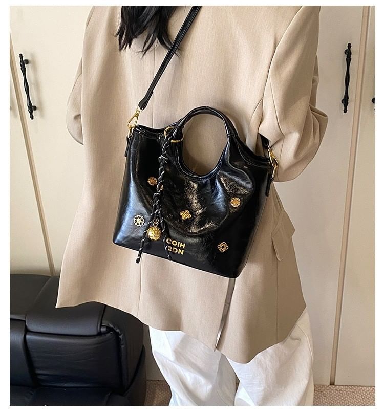 Bucket Faux Bag Top Leather Handle