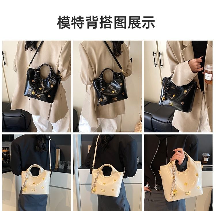 Bucket Faux Bag Top Leather Handle