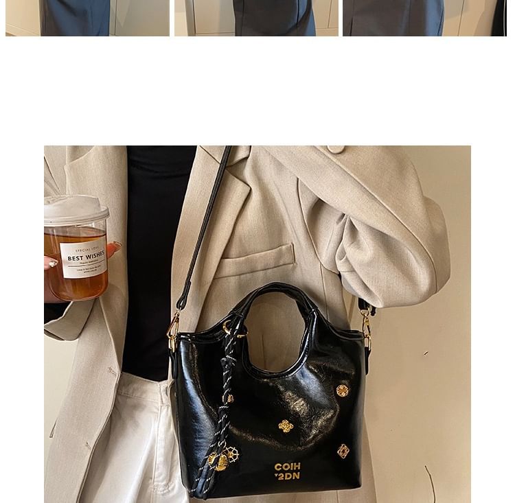 Bucket Faux Bag Top Leather Handle