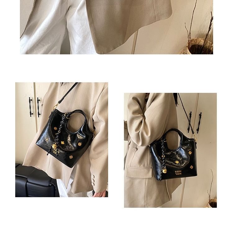 Bucket Faux Bag Top Leather Handle