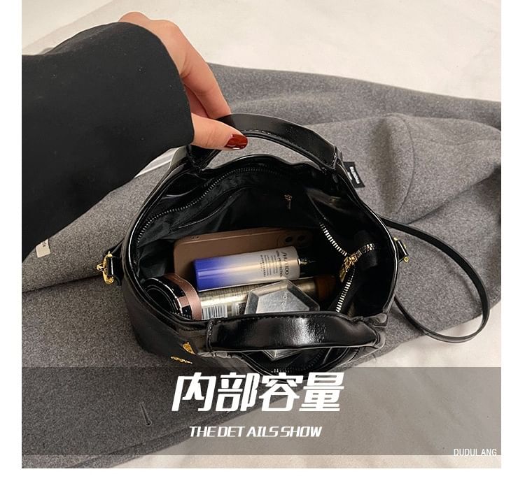Bucket Faux Bag Top Leather Handle