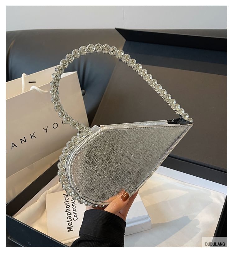 Hand Heart Rhinestone Velvet Bag