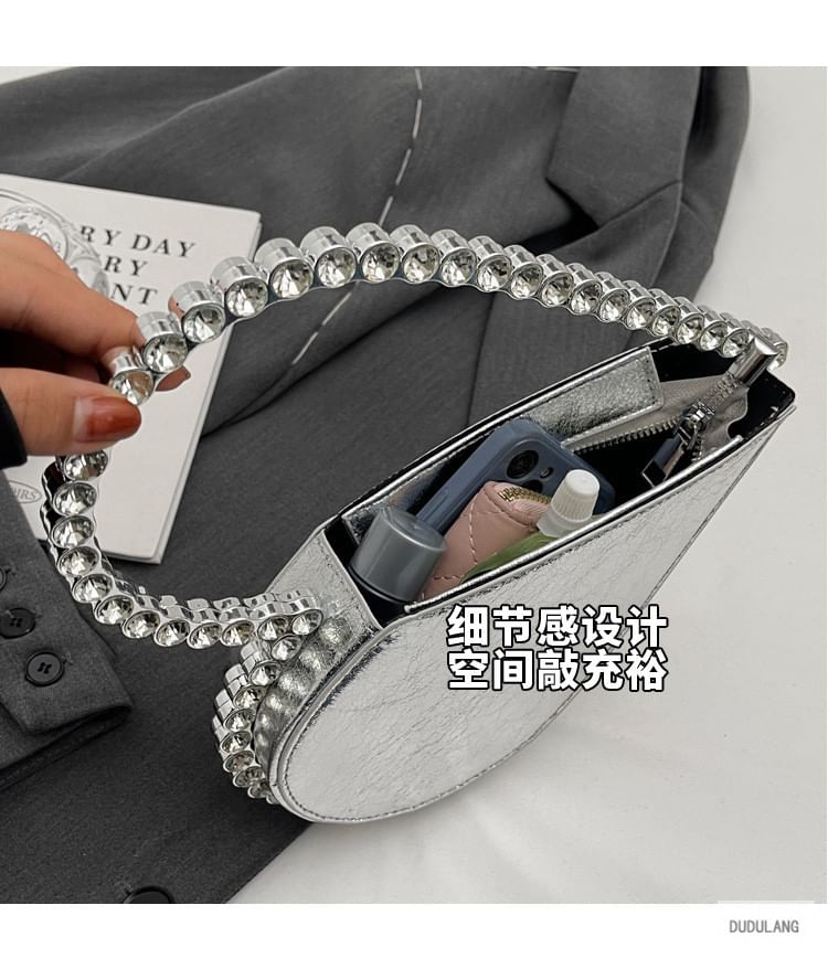 Hand Heart Rhinestone Velvet Bag