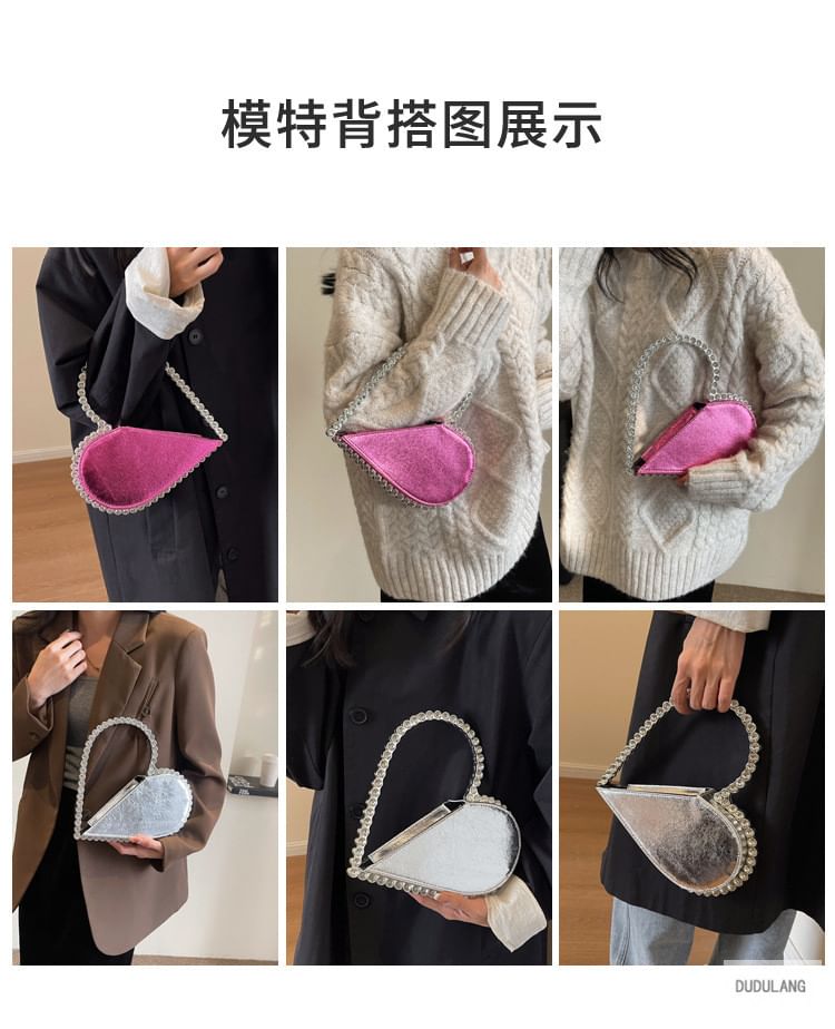 Hand Heart Rhinestone Velvet Bag