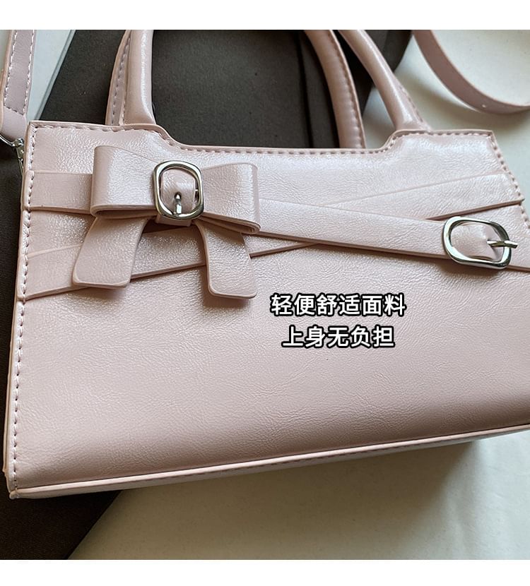 Handle Leather Bow Bag Faux Buckled Crossbody Top