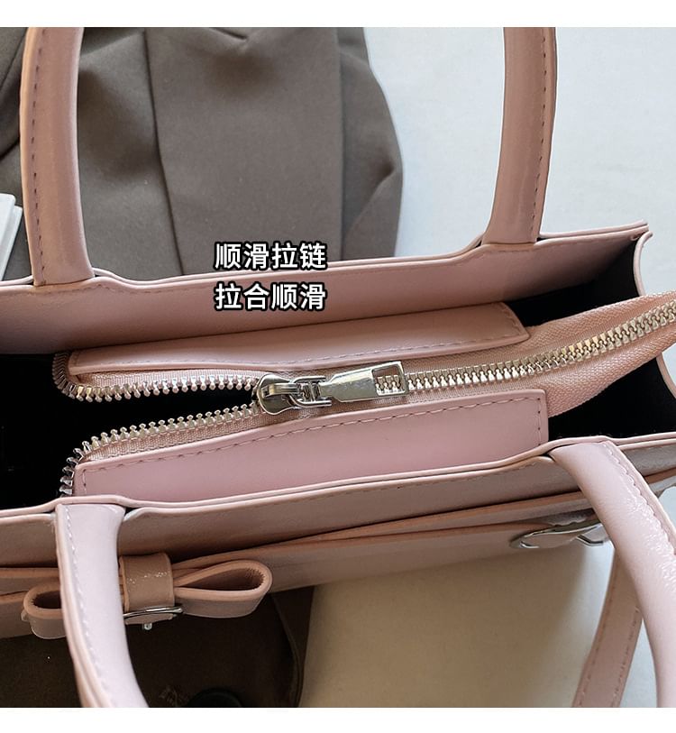 Handle Leather Bow Bag Faux Buckled Crossbody Top