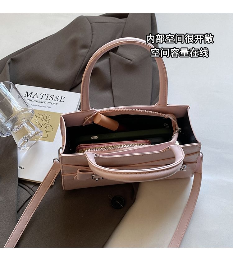 Handle Leather Bow Bag Faux Buckled Crossbody Top