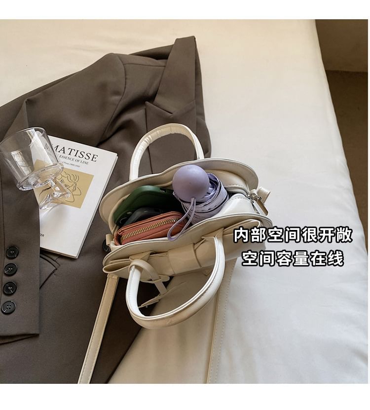 Top Crossbody Handle Leather Faux Bag Heart Bow