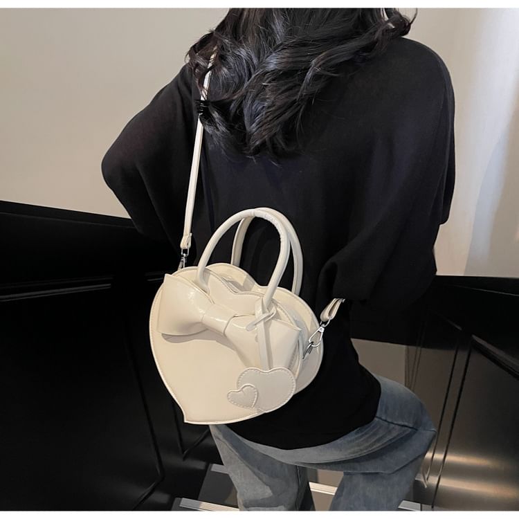 Top Crossbody Handle Leather Faux Bag Heart Bow