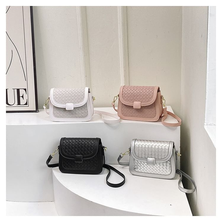 Crossbody Woven Bag Flap Faux Leather