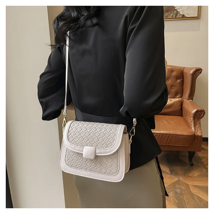 Crossbody Woven Bag Flap Faux Leather