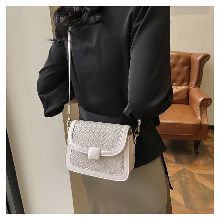 Crossbody Woven Bag Flap Faux Leather