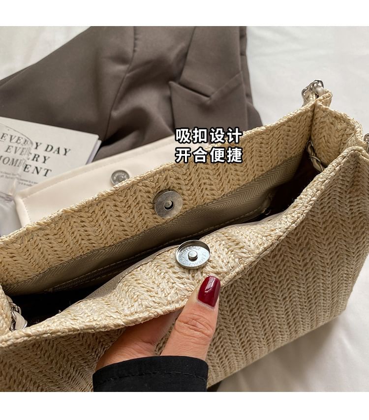 Flap Bow Woven Shoulder Bag