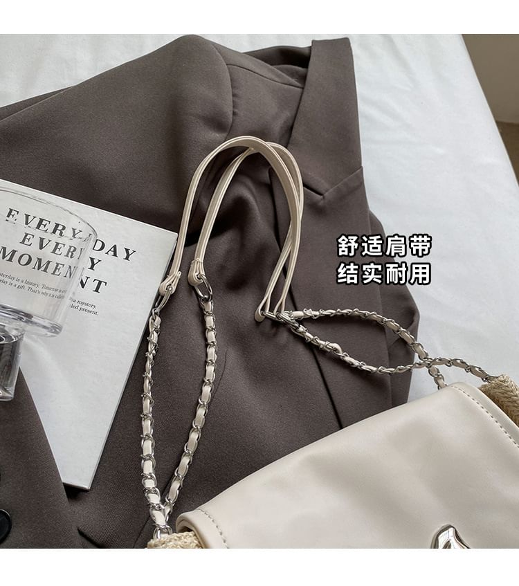 Flap Bow Woven Shoulder Bag