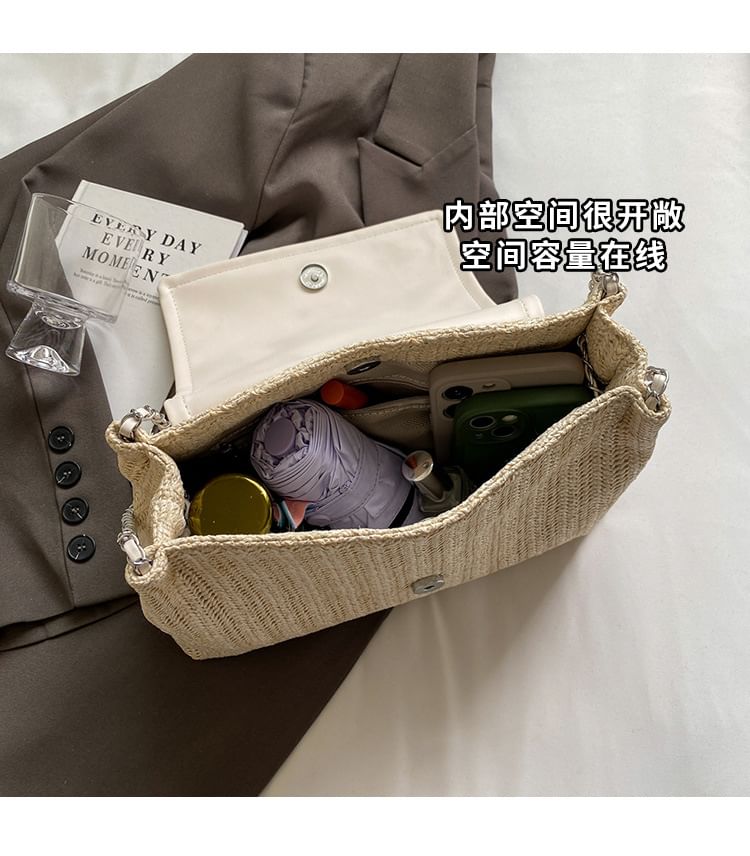 Flap Bow Woven Shoulder Bag