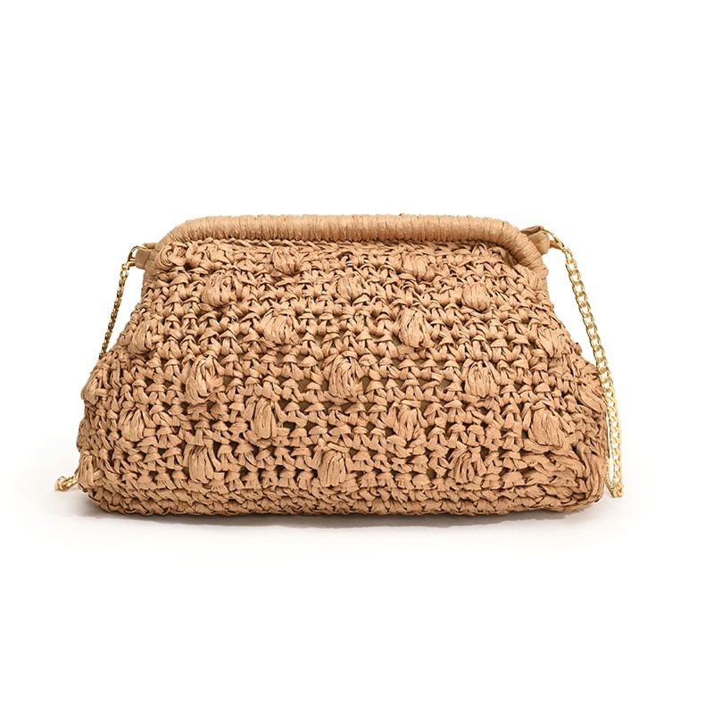 Straw Bag Crossbody Textured Strap Chain