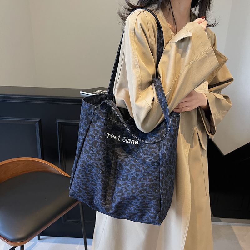 Leopard Tote Bag Print Denim